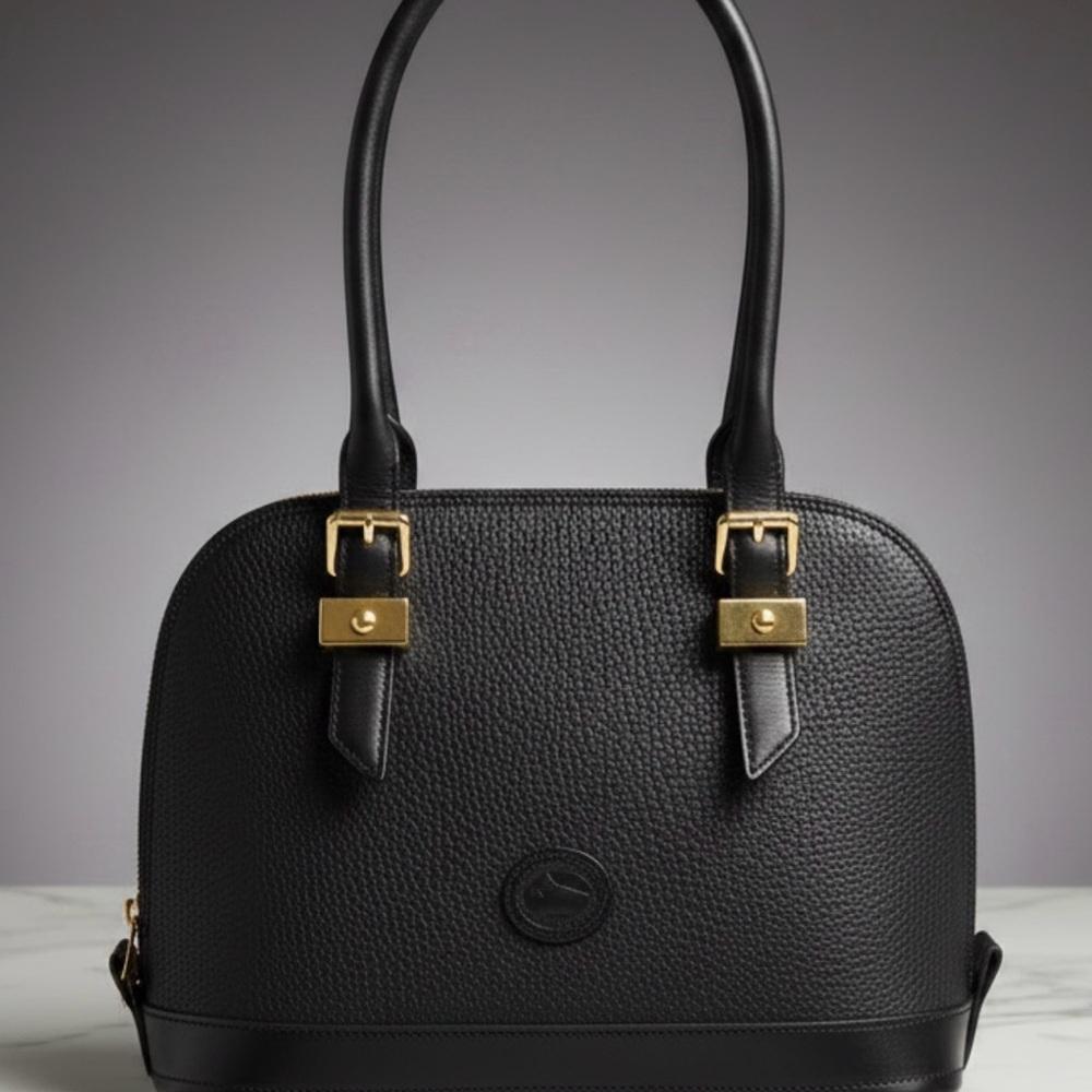 Dooney & Bourke All Weather Black Pebbled Leather Dome Satchel Handbag (Vintage)